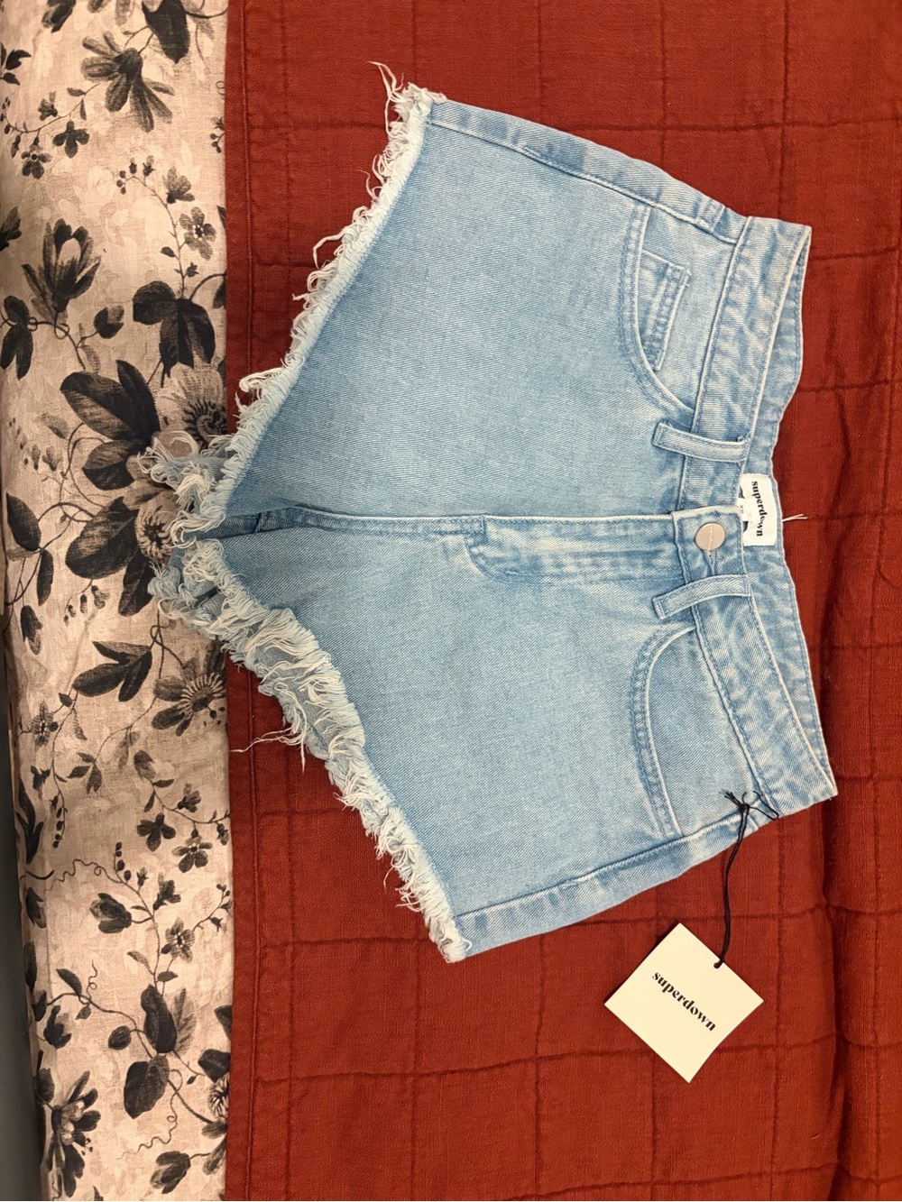 superdown Light Wash Frayed Hem Denim Shorts
